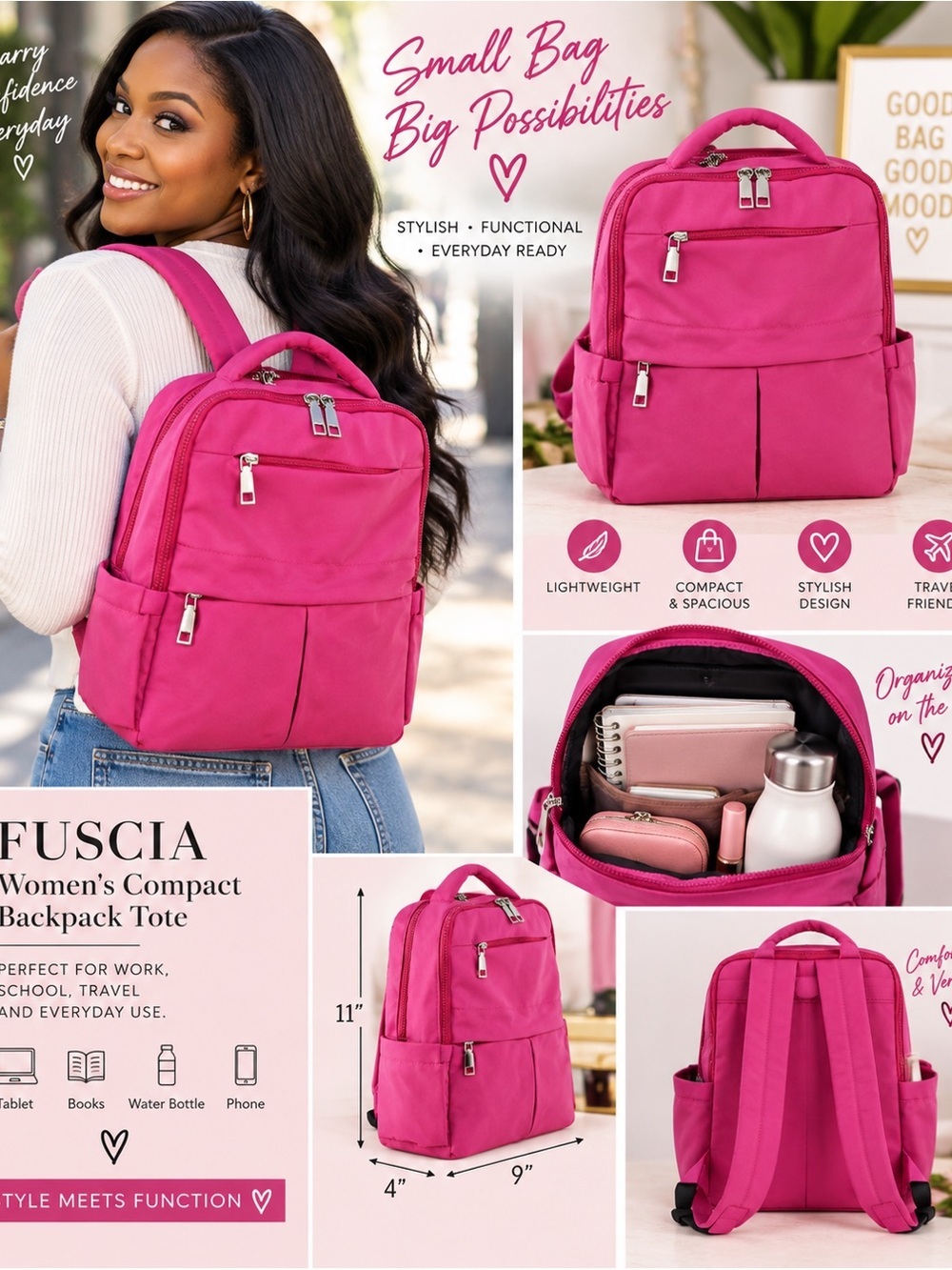 FUSCIA Women's Compact Backpack Tote